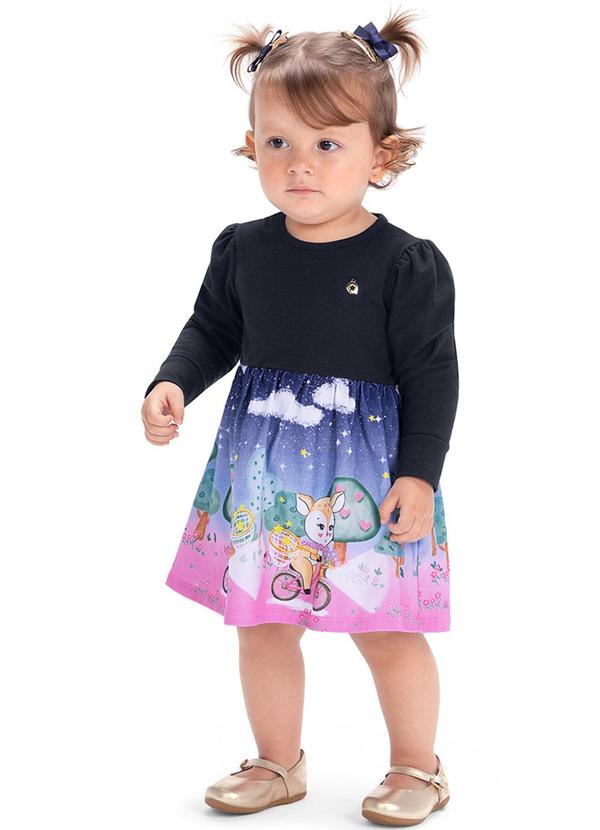 Alenice - Vestido Estampado Bichinho Menina Azul