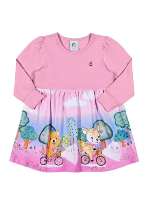 Outlet - Vestido Estampado Bichinho Menina Rosa  - OUTLET
