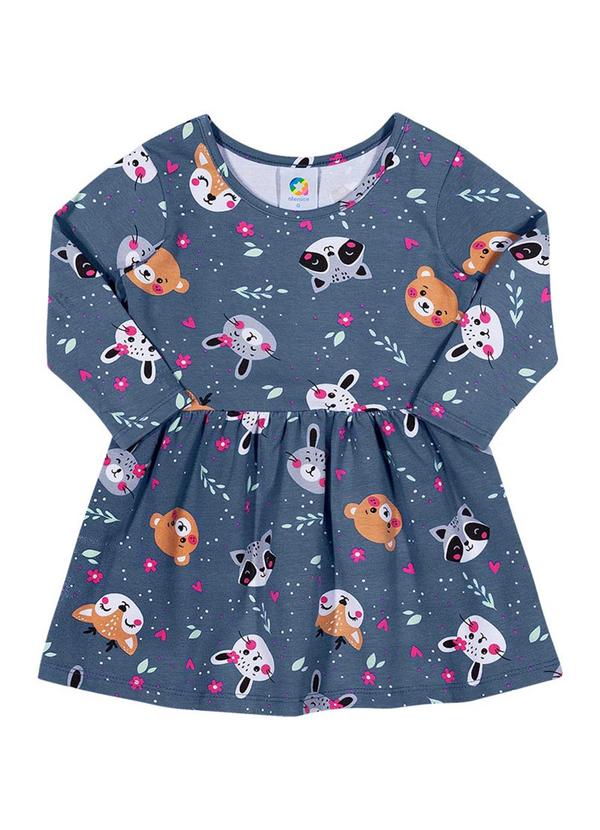 Alenice - Vestido Estampado Manga Longa Menina Azul
