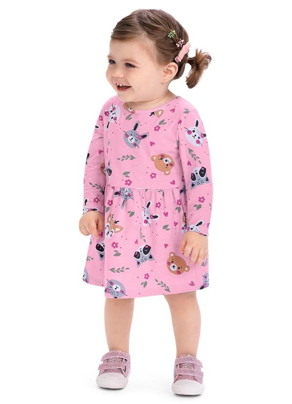 Alenice - Vestido Estampado Manga Longa Menina Rosa 