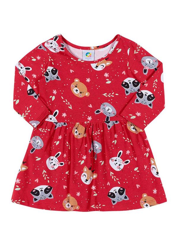 Alenice - Vestido Estampado Manga Longa Menina Vermelho 1