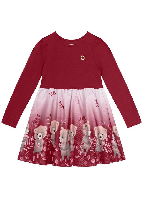 Carinhoso - Vestido Evasê Ursinhos Vermelho