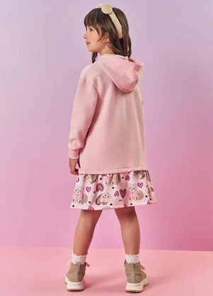 Abrange - Vestido Felpado Infantil Menina Ursa Cool Rosa - ABRANGE