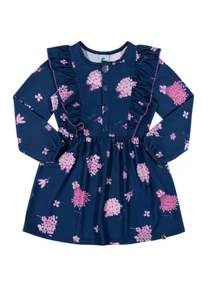 Outlet - Vestido Floral com Babados Menina Azul - OUTLET