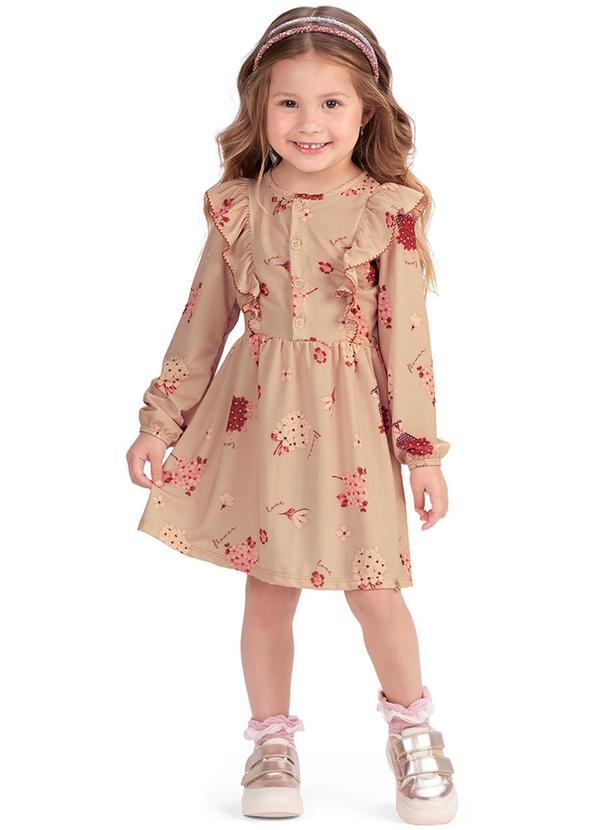 Alenice - Vestido Floral com Babados Menina Bege
