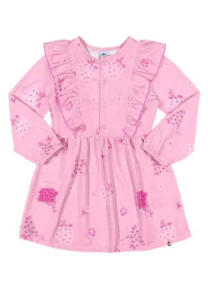 Outlet - Vestido Floral com Babados Menina Rosa  - OUTLET