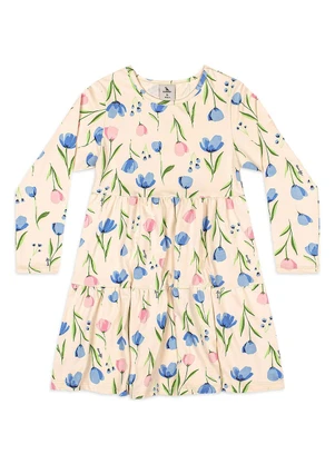 Quimby - Vestido Floral Manga Longa Cotton Bege - QUIMBY