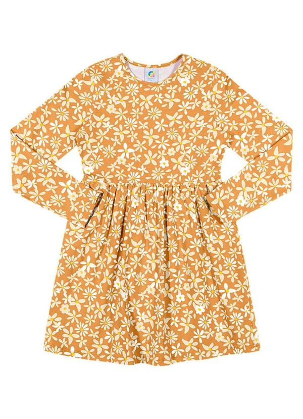 Alenice - Vestido Floral Manga Longa Menina Amarelo
