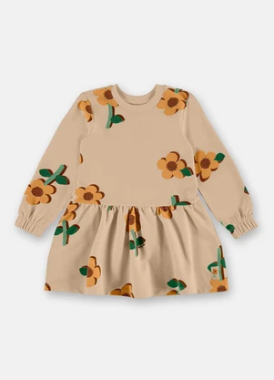 Up Baby - Vestido Floral Moletom Bege - UP BABY