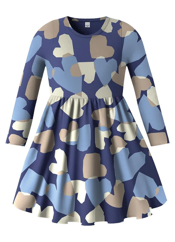 Malwee Kids - Vestido Godê Corações Azul Marinho
