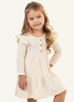 Colorittá Vestido Infantil Canelado com Babados Bege