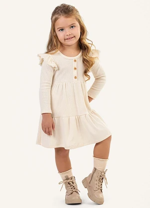 Colorittá - Vestido Infantil Canelado com Babados Bege - COLORITTÁ