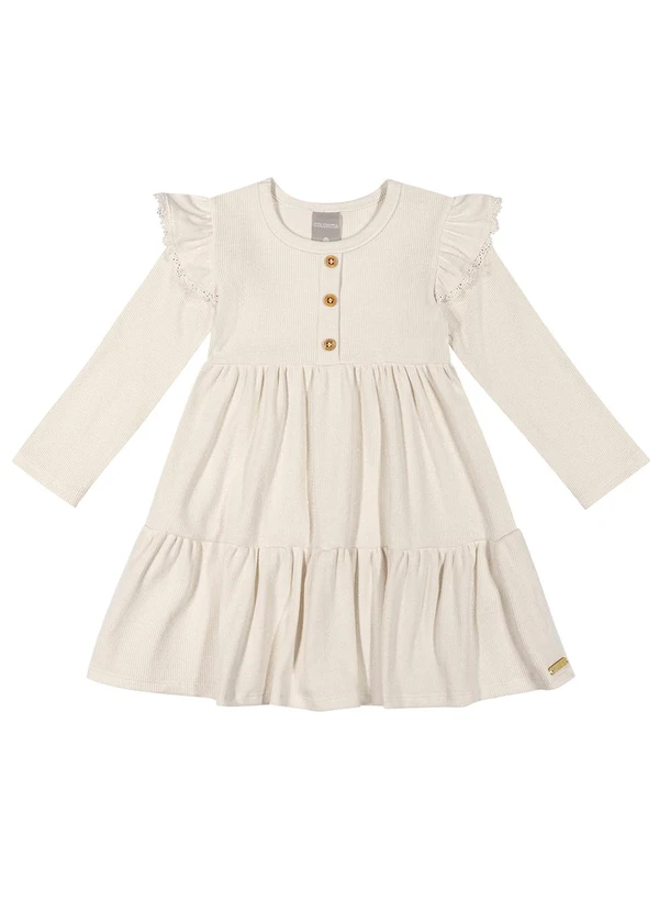 Colorittá - Vestido Infantil Canelado com Babados Bege 3