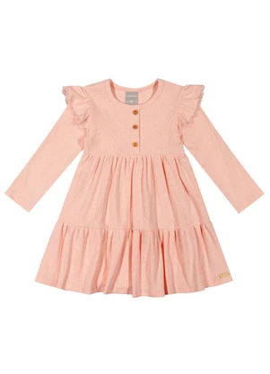 Colorittá - Vestido Infantil Canelado com Babados Rosa - COLORITTÁ