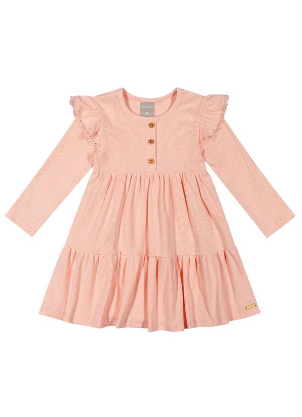 Colorittá - Vestido Infantil Canelado com Babados Rosa