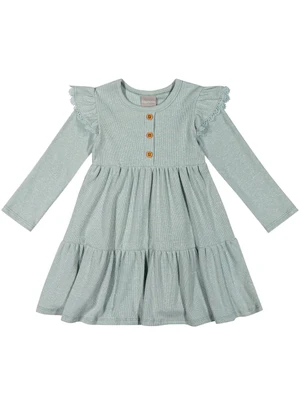 Colorittá - Vestido Infantil Canelado com Babados Verde - COLORITTÁ