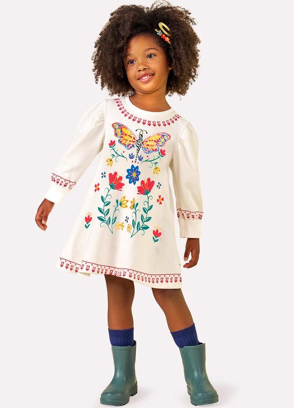 Nanai - Vestido Infantil de Flores Menina Bege
