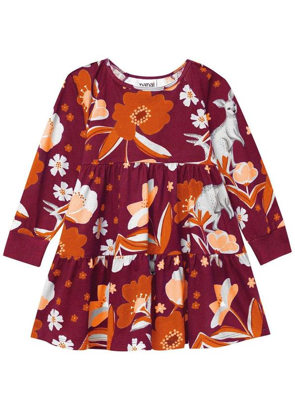 Nanai - Vestido Infantil de Flores Menina  Vermelho