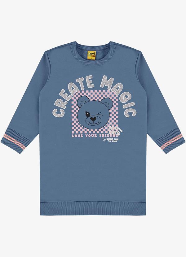 Rovi Kids - Vestido Infantil de Moletom Manga Longa Azul