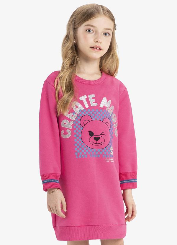 Rovi Kids - Vestido Infantil de Moletom Manga Longa Rosa