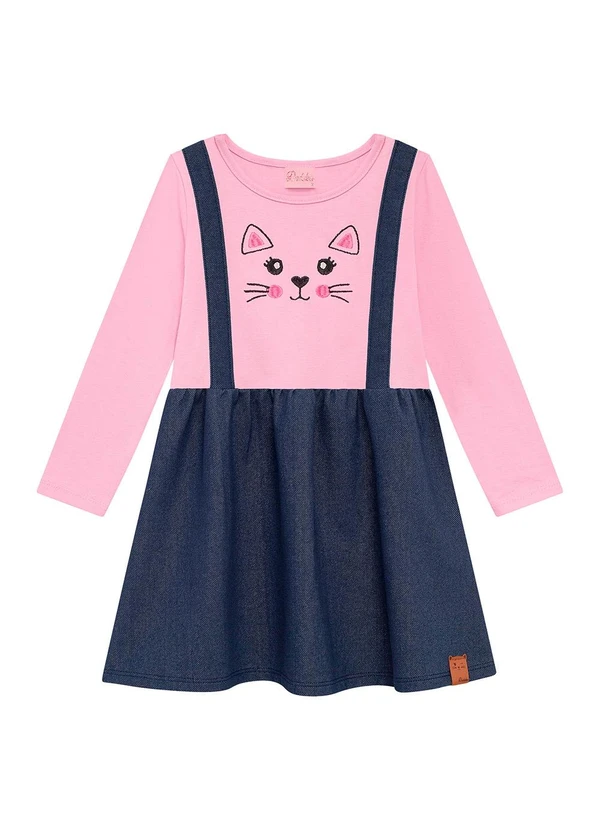 Duduka - Vestido Infantil em com Bordado Rosa 