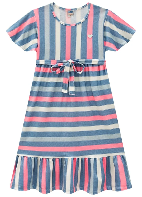 Marlan - Vestido Infantil em Cotton Listrado Linho Azul