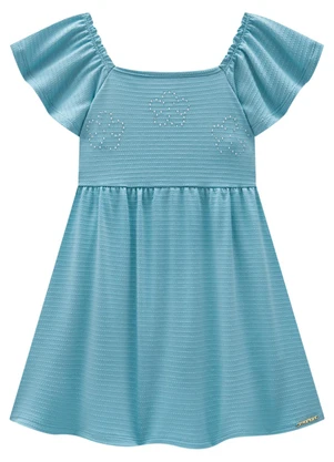 Marlan - Vestido Infantil em Cotton Maquinetado Azul - MARLAN