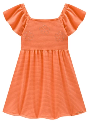 Marlan - Vestido Infantil em Cotton Maquinetado Laranja - MARLAN