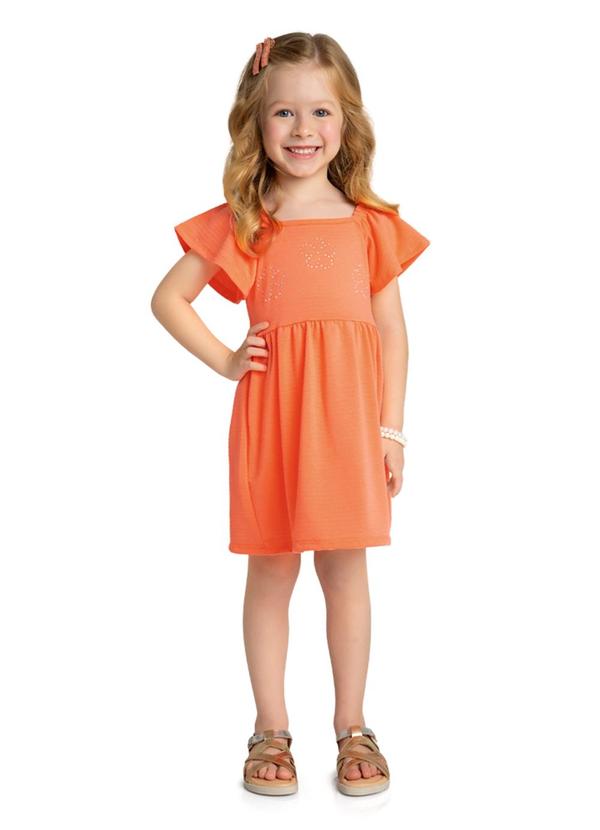 Marlan - Vestido Infantil em Cotton Maquinetado Laranja