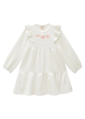 Milli e Nina - Vestido Infantil em Jacquard Tranças Bege - MILLI E NINA