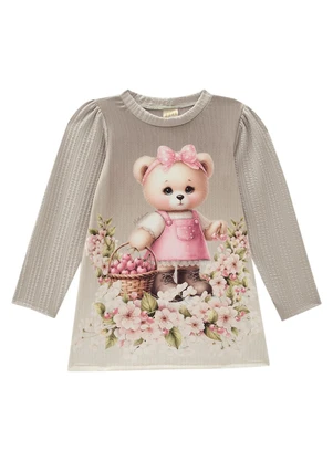 Milli e Nina - Vestido Infantil em Jacquard Tranças Cinza - MILLI E NINA