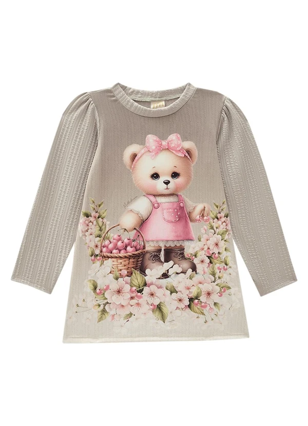 Milli e Nina - Vestido Infantil em Jacquard Tranças Cinza