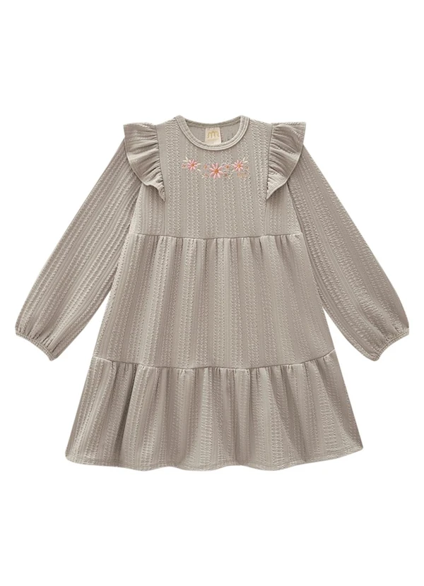 Milli e Nina - Vestido Infantil em Jacquard Tranças Cinza