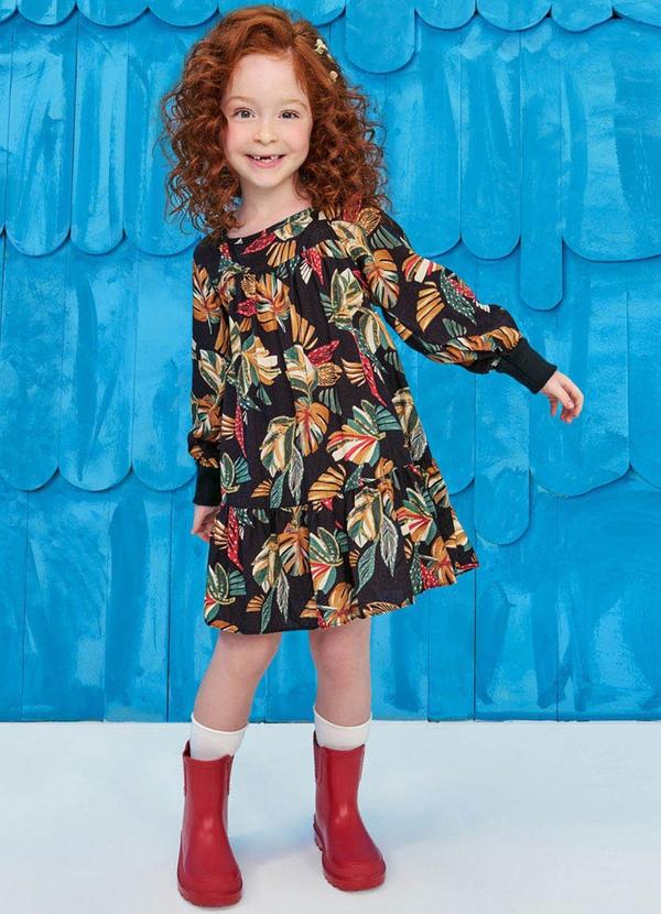 Nanai - Vestido Infantil em Linho Menina  Preto