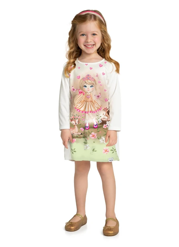 Marlan - Vestido Infantil em Malha Sport Felpada Bege