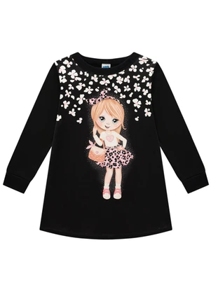 Marlan - Vestido Infantil em Malha Sport Felpada Preto - MARLAN