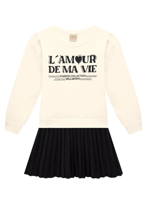 Milli e Nina - Vestido Infantil em Molecotton e Cirre Bege - MILLI E NINA