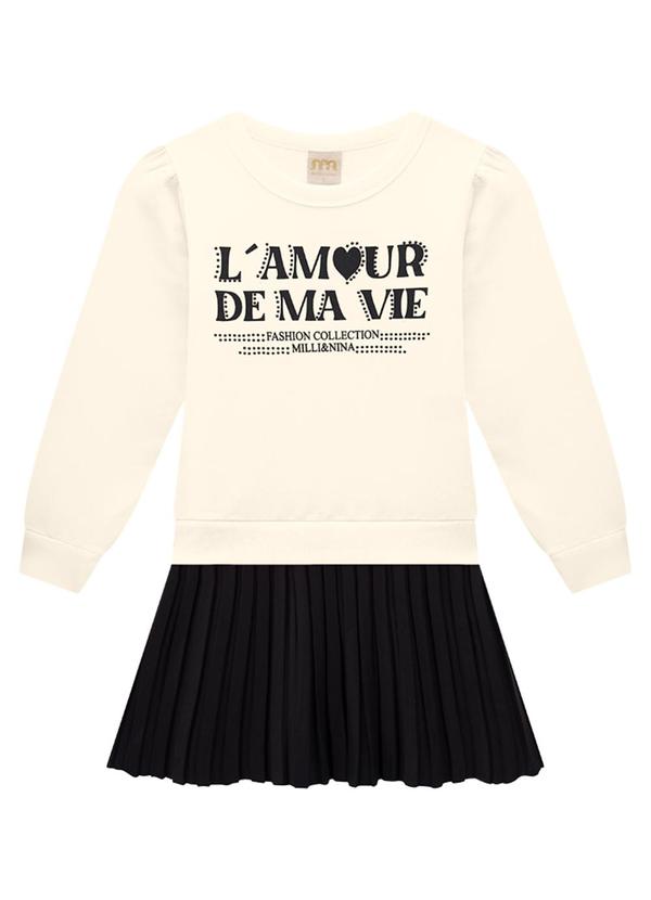 Milli e Nina - Vestido Infantil em Molecotton e Cirre Bege