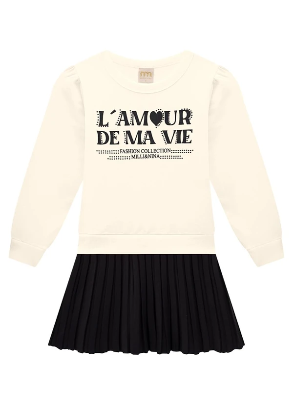 Milli e Nina - Vestido Infantil em Molecotton e Cirre Bege