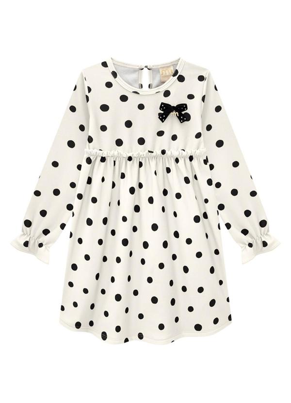 Milli e Nina - Vestido Infantil em Molecotton Felpado Poá Bege