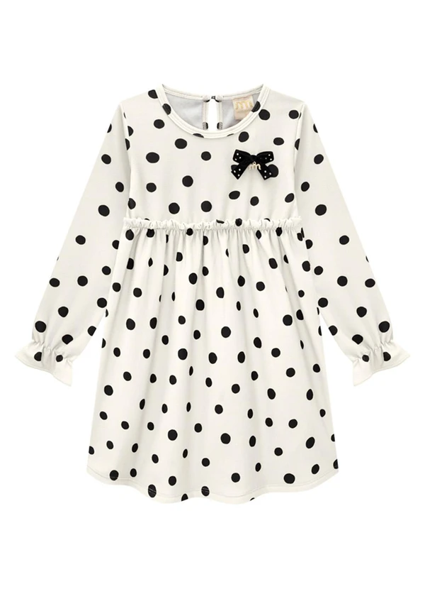 Milli e Nina - Vestido Infantil em Molecotton Felpado Poá Bege