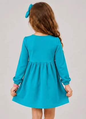 Select - Vestido Infantil em Molecotton Manga Longa Azul - SELECT