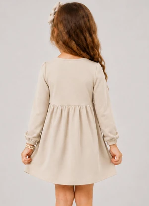 Select - Vestido Infantil em Molecotton Manga Longa Bege - SELECT