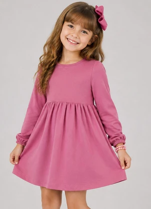 Select - Vestido Infantil em Molecotton Manga Longa Rosa - SELECT