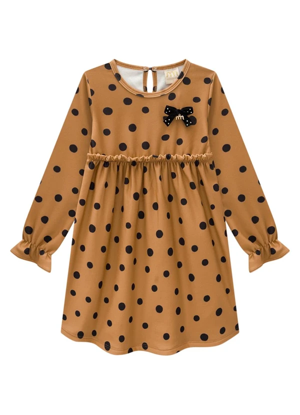 Milli e Nina - Vestido Infantil em Molecotton Poá Marrom 2