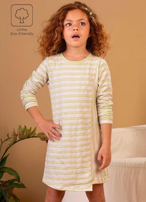 Bugbee - Vestido Infantil em Moletinho Listrado Verde - BUGBEE