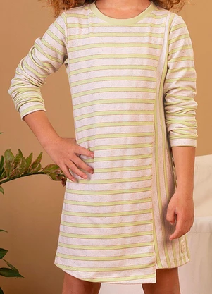 Bugbee - Vestido Infantil em Moletinho Listrado Verde - BUGBEE