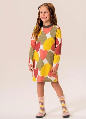 Bugbee - Vestido Infantil em Moletom Estampado Bege - BUGBEE