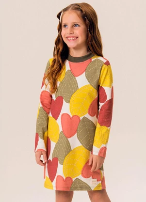 Bugbee - Vestido Infantil em Moletom Estampado Bege - BUGBEE