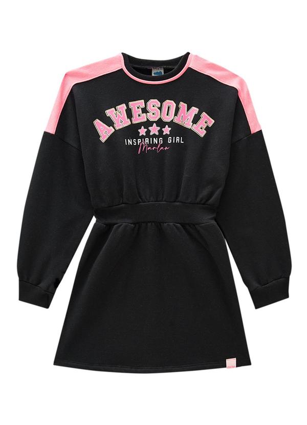Marlan - Vestido Infantil em Moletom Felpado Preto